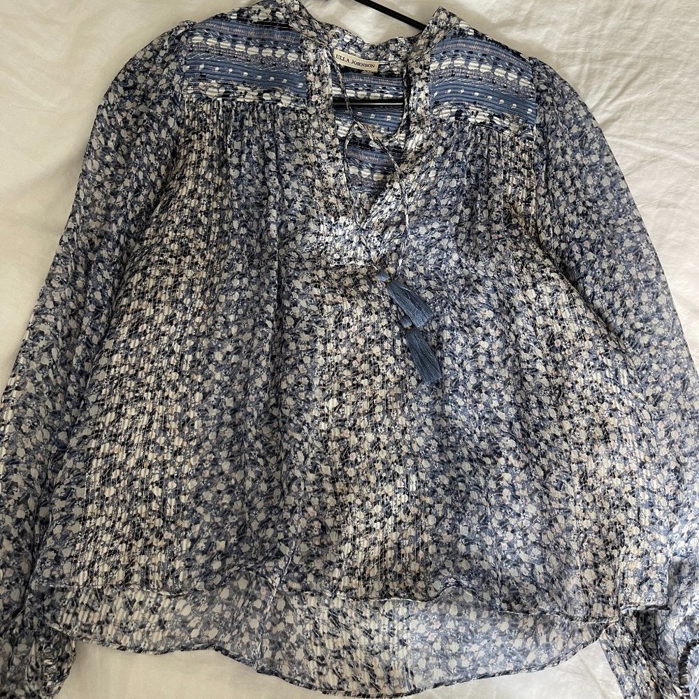 Ulla Johnson sheer blue floral blouse